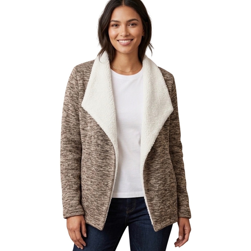 Green‎ Tea Sherpa Lined Waterfall Cardigan Jacket Tan Space Dye Size Medium